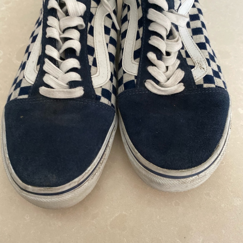 Blue skateboard shoes checkered vans